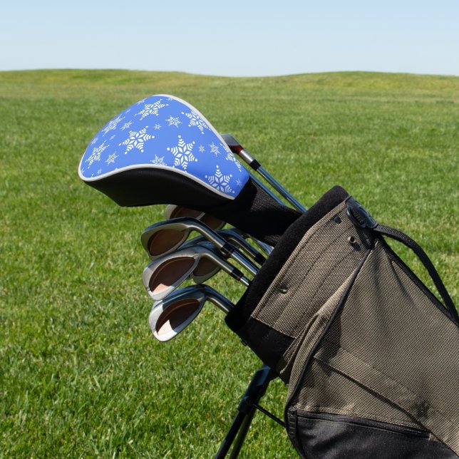 Snowflake Pattern, White Snowflakes, Snow, Blue Golf Head Cover (In Situ)