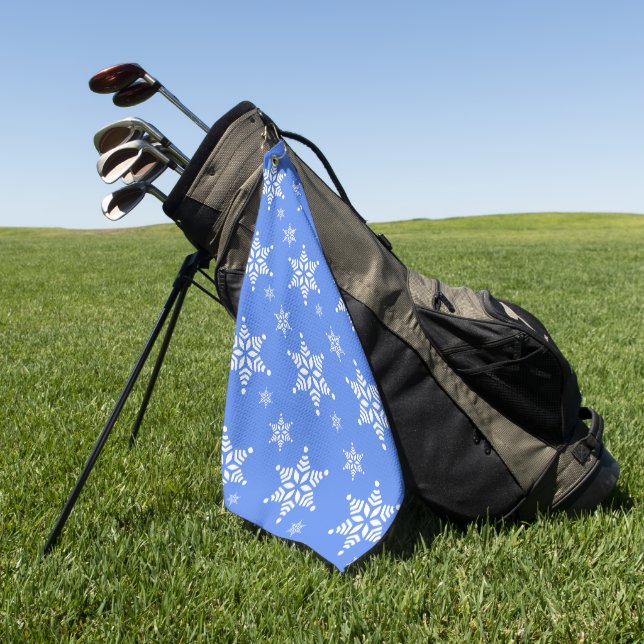 Snowflake Pattern, White Snowflakes, Snow, Blue Golf Towel (Green)
