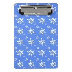 Snowflake Pattern, White Snowflakes, Snow, Blue Mini Clipboard