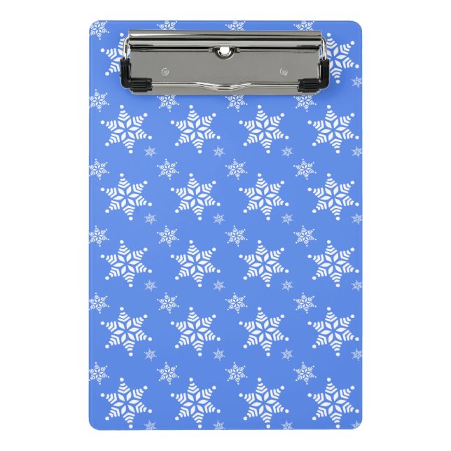 Snowflake Pattern, White Snowflakes, Snow, Blue Mini Clipboard (Front)