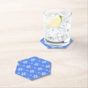 Snowflake Pattern, White Snowflakes, Snow, Blue Paper Coaster
