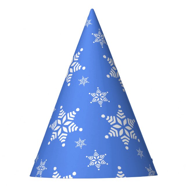 Snowflake Pattern, White Snowflakes, Snow, Blue Party Hat (Front)