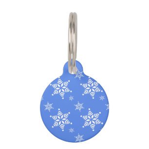 Snowflake Pattern, White Snowflakes, Snow, Blue Pet Tag