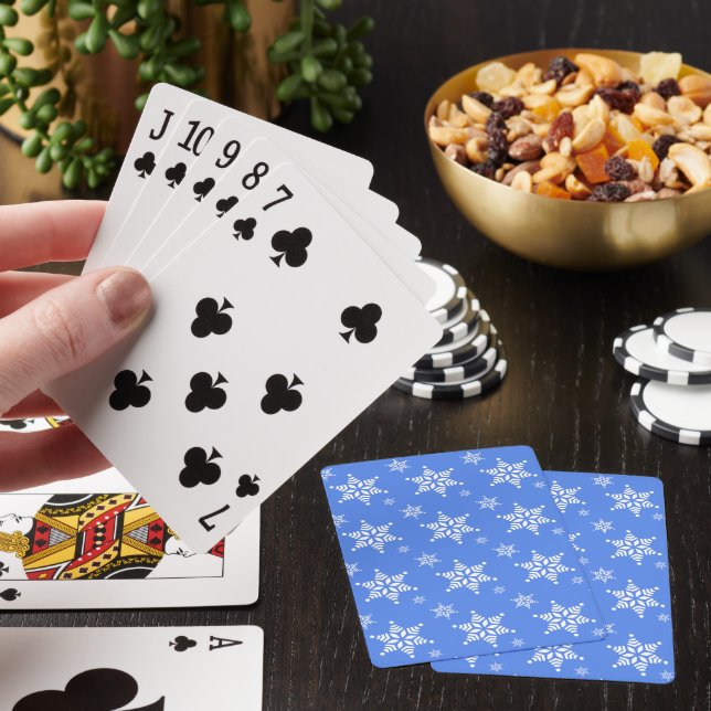 Snowflake Pattern, White Snowflakes, Snow, Blue Playing Cards (In Situ)