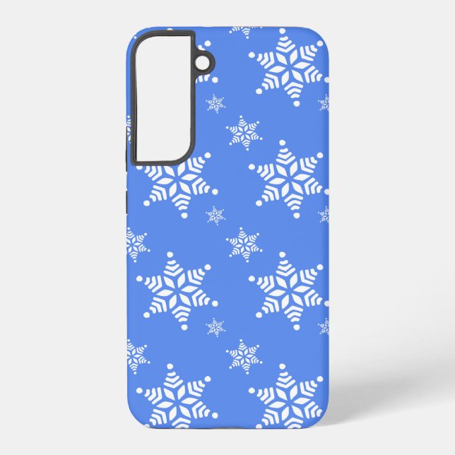 Snowflake Pattern, White Snowflakes, Snow, Blue Samsung Galaxy S22+ Case (Back)
