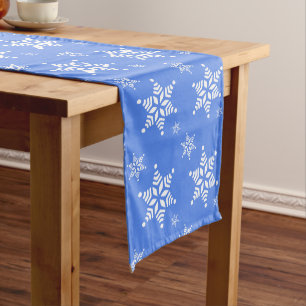 Snowflake Pattern, White Snowflakes, Snow, Blue Short Table Runner