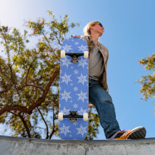 Snowflake Pattern, White Snowflakes, Snow, Blue Skateboard