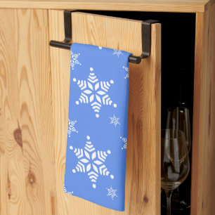 Snowflake Pattern, White Snowflakes, Snow, Blue Tea Towel