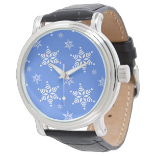 Snowflake Pattern, White Snowflakes, Snow, Blue Watch