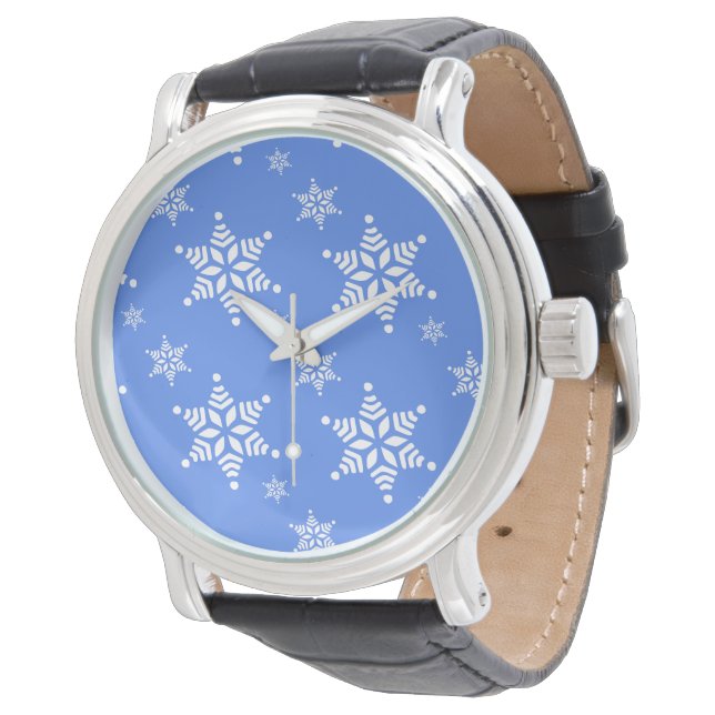 Snowflake Pattern, White Snowflakes, Snow, Blue Watch (Angled)