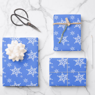 Snowflake Pattern, White Snowflakes, Snow, Blue Wrapping Paper Sheet