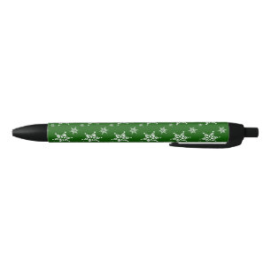 Snowflake Pattern, White Snowflakes, Snow, Green Black Ink Pen