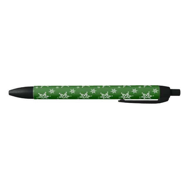 Snowflake Pattern, White Snowflakes, Snow, Green Black Ink Pen (Bottom)