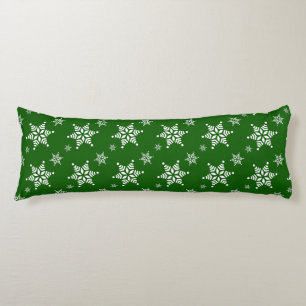 Snowflake Pattern, White Snowflakes, Snow, Green Body Cushion