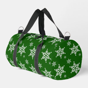 Snowflake Pattern, White Snowflakes, Snow, Green Duffle Bag