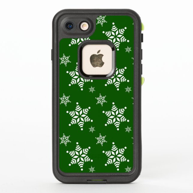 Snowflake Pattern, White Snowflakes, Snow, Green LifeProof iPhone Case (Back)