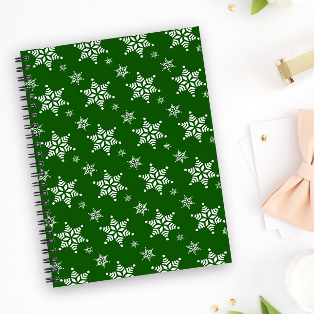 Snowflake Pattern, White Snowflakes, Snow, Green Notebook (Creator Uploaded)