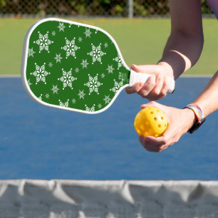 Snowflake Pattern, White Snowflakes, Snow, Green Pickleball Paddle