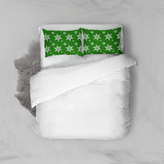 Snowflake Pattern, White Snowflakes, Snow, Green Pillowcase (Creator Uploaded)