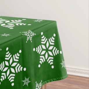Snowflake Pattern, White Snowflakes, Snow, Green Tablecloth