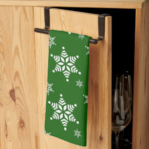Snowflake Pattern, White Snowflakes, Snow, Green Tea Towel