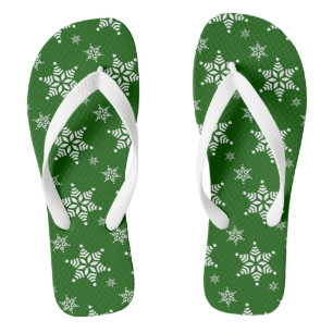 Snowflake Pattern, White Snowflakes, Snow, Green Thongs