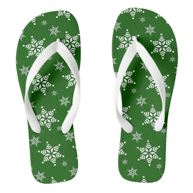 Snowflake Pattern, White Snowflakes, Snow, Green Thongs (Footbed)