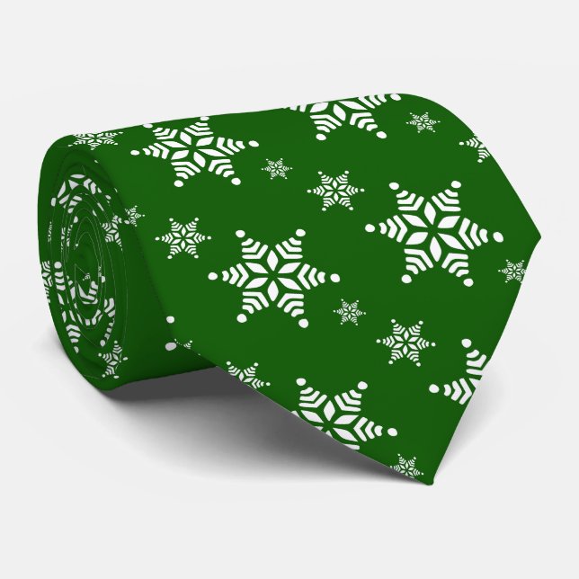 Snowflake Pattern, White Snowflakes, Snow, Green Tie (Rolled)