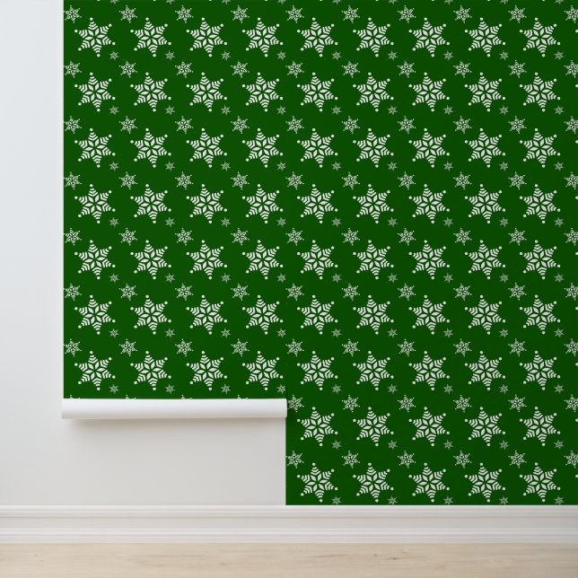 Snowflake Pattern, White Snowflakes, Snow, Green Wallpaper (Application)