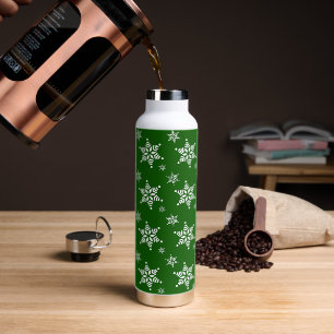 Snowflake Pattern, White Snowflakes, Snow, Green Water Bottle