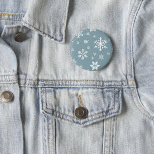 Snowflake Pattern, White Snowflakes, Snow, Grey 6 Cm Round Badge