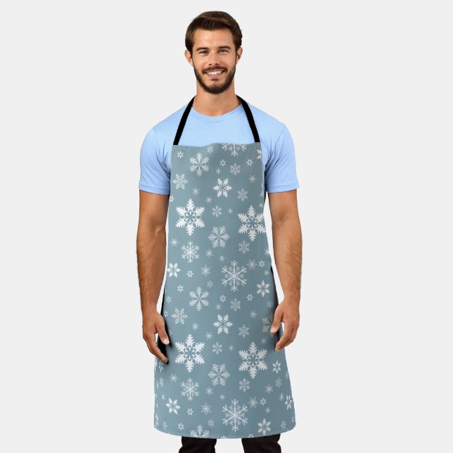 Snowflake Pattern, White Snowflakes, Snow, Grey Apron (Worn)