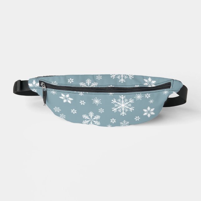 Snowflake Pattern, White Snowflakes, Snow, Grey Bum Bags (Front)