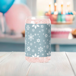 Snowflake Pattern, White Snowflakes, Snow, Grey Can Glass