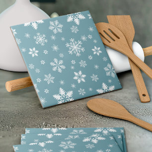 Snowflake Pattern, White Snowflakes, Snow, Grey Ceramic Tile