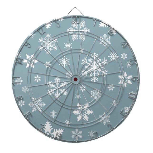 Snowflake Pattern, White Snowflakes, Snow, Grey Dartboard (Front)