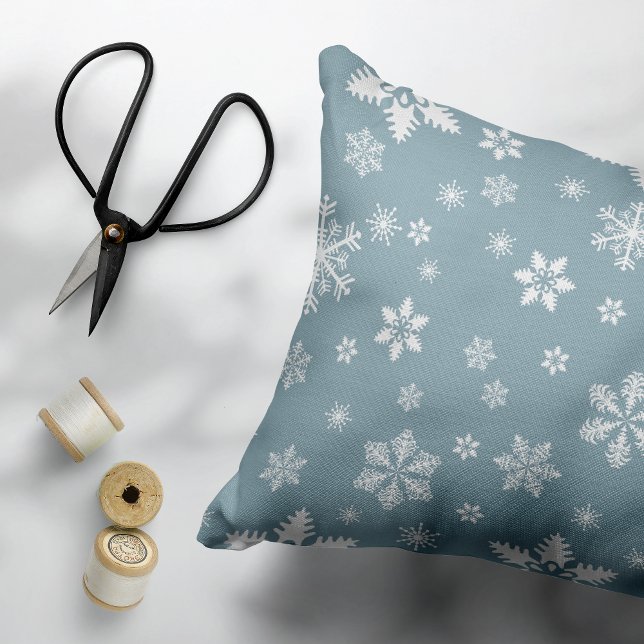 Snowflake Pattern, White Snowflakes, Snow, Grey Decorative Cushion (Creator Uploaded)