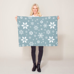 Snowflake Pattern, White Snowflakes, Snow, Grey Fleece Blanket