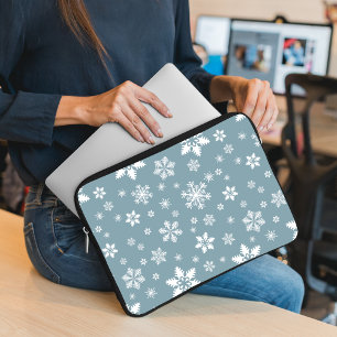 Snowflake Pattern, White Snowflakes, Snow, Grey Laptop Sleeve