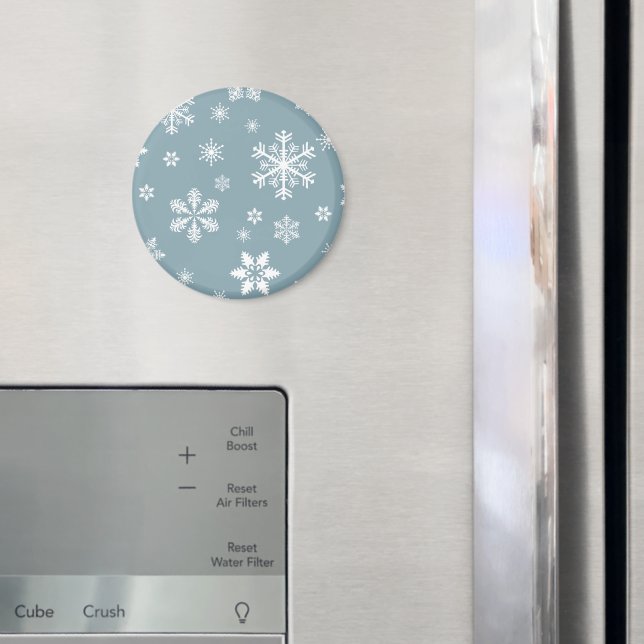 Snowflake Pattern, White Snowflakes, Snow, Grey Magnet (In Situ (Fridge))