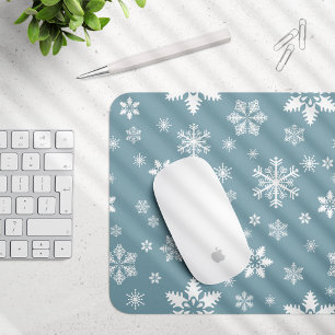 Snowflake Pattern, White Snowflakes, Snow, Grey Mouse Pad