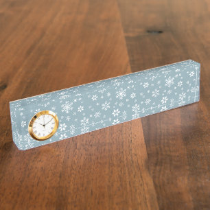 Snowflake Pattern, White Snowflakes, Snow, Grey Nameplate