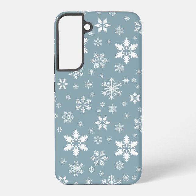 Snowflake Pattern, White Snowflakes, Snow, Grey Samsung Galaxy S22+ Case (Back)