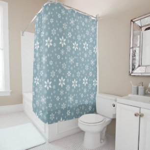Snowflake Pattern, White Snowflakes, Snow, Grey Shower Curtain