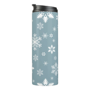 Snowflake Pattern, White Snowflakes, Snow, Grey Thermal Tumbler