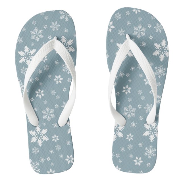 Snowflake Pattern, White Snowflakes, Snow, Grey Thongs (Footbed)