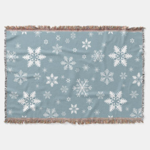 Snowflake Pattern, White Snowflakes, Snow, Grey Throw Blanket