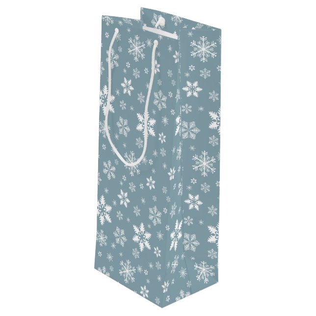 Snowflake Pattern, White Snowflakes, Snow, Grey Wine Gift Bag (Back Angled)