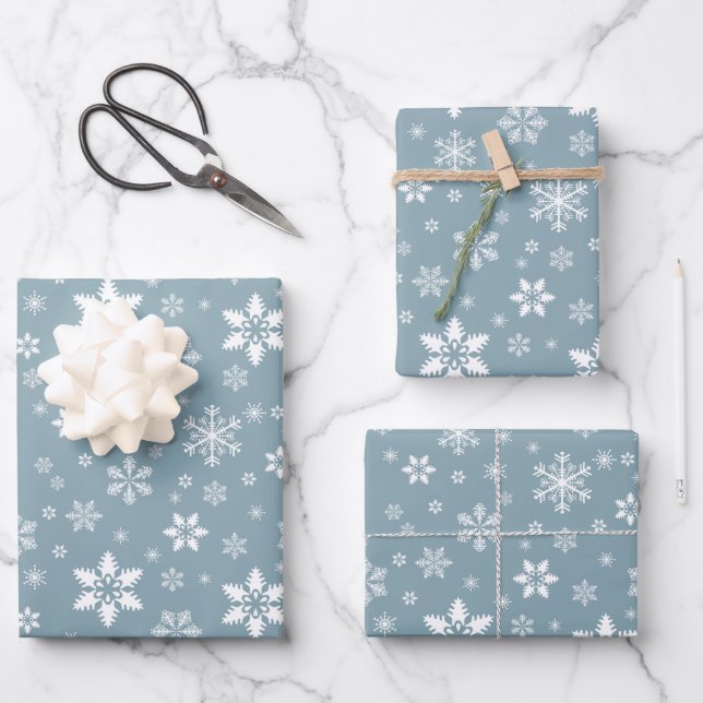 Snowflake Pattern, White Snowflakes, Snow, Grey Wrapping Paper Sheet (Front)