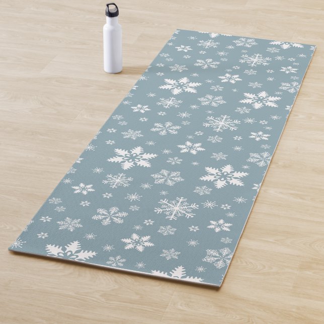 Snowflake Pattern, White Snowflakes, Snow, Grey Yoga Mat (In Situ)